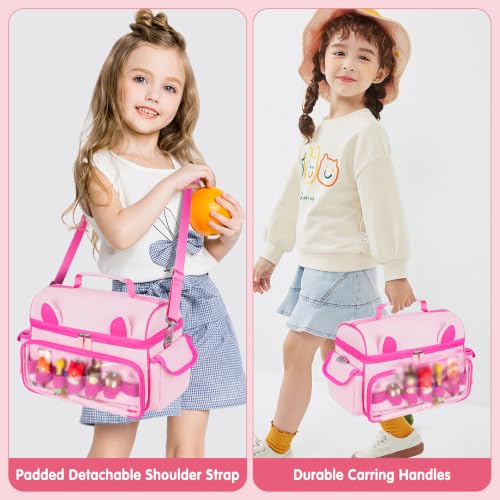Carrying Case Compatible with Toniebox 2 & 1 Starter Set & Tonies Figures | Cute Storage Bag Fits for Tonies Characters, Headphones & Accessories, Travel Case with Clear Pocket & Speaker Window,Pink - color: Pink