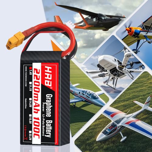 HRB 2PCS 2S 2200mAh Lipo Battery 100C 7.4V XT60 Compatible with RC Plane