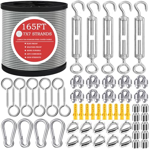 165FT Steel Cable Kit | M5 Turnbuckle & 1/8" Stainless Steel Wire Rope - color: 165FT Steel Cable