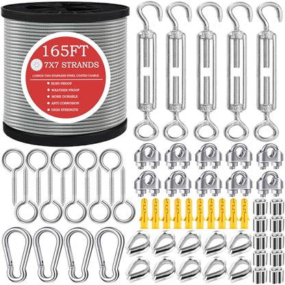 165FT Steel Cable Kit | M5 Turnbuckle & 1/8" Stainless Steel Wire Rope - color: 165FT Steel Cable