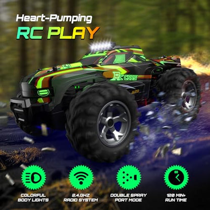 Remote Control Car for boys, 1:16 Scale All Terrain RC Cars,High Speed 25Km/h Fast Car with Colorful Led Light and spray, 2x1300mAh Rechargeable Battery RC Truck, Toy Car Gift for Teen Boys Girl Kids