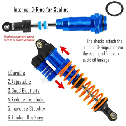 RC Aluminum Front Rear Big Bore RC Shock Absorber Upgrades Part for 1/10 Slash,Stampede,Rustler,Hoss 2WD 4X4 VXL,Alloy 4PCS RC Shocks w/Golden spring,Navy Blue - color: Navy Blue- (RC Shocks)