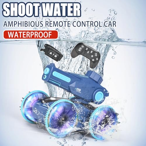 KB KAIBO 3-in-1 Remote Control Car, RC Boat & Water Gun - Amphibious RC Car for Land & Water, Adjustable Speed, Waterproof, Perfect Valentines Birthday Gifts for Kids-Blue - color: Blue