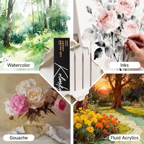 Golden Maple Kolinsky Sable Miniature Paint Brushes, Professional Detail Paint Brushes Round Point Paint Brush for Models, Watercolor Details, Figures & Gouache Painting - Size 0, 1, 3 - size: 0 1 3 Round Point