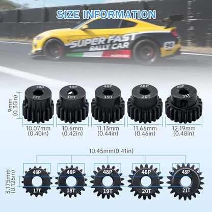 5pcs 48P Pinion Gear 17T 18T 19T 20T 21T 3.175mm Shaft Pinion Gears with Hex Key Set for Traxxas Arrma HSP HPI AXIAL Tamiya Losi 1/10 RC Car Brushless Motor - size: 17T 18T 19T 20T 21T
