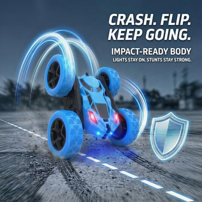 2.4GHz RC Stunt Car 4WD Double Sided Rollover Blue | TRP Tires for All Terrain, 360° Spin & Drift, 60 Min Total Play with 2 Batteries, USB-C Fast Charging, Gift for Teens Adults - color: Blue-standard