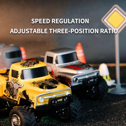 1:64 Scale MINI Monster Truck RC Car with Tow Hook, 2.4G Alloy Remote Control Vehicle with 3-Speed Gear,Multi-Player Off-Road Model HG4-231 - color: Yellow