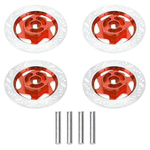 4Pack ShareGoo Metal 12mm Hex Hub Wheel Rim Tires Brake Disc Compatible with Traxxas Tamiya HSP HPI Redcat Racing 1/10 RC On-Road Car (Red) - color: Red