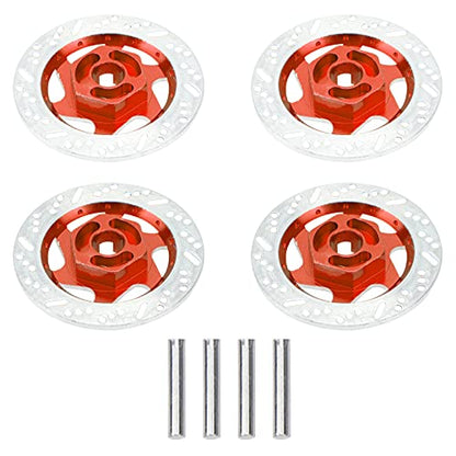 4Pack ShareGoo Metal 12mm Hex Hub Wheel Rim Tires Brake Disc Compatible with Traxxas Tamiya HSP HPI Redcat Racing 1/10 RC On-Road Car (Red) - color: Red