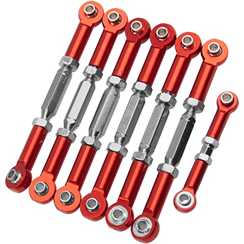 7PCS ShareGoo Adjustable Turnbuckles Camber Links Steering Linkage Rod Ends Sets Compatible with Traxxas Slash 4X4 / 2WD 1/10 RC Car Upgrade Parts (Red) - color: Red