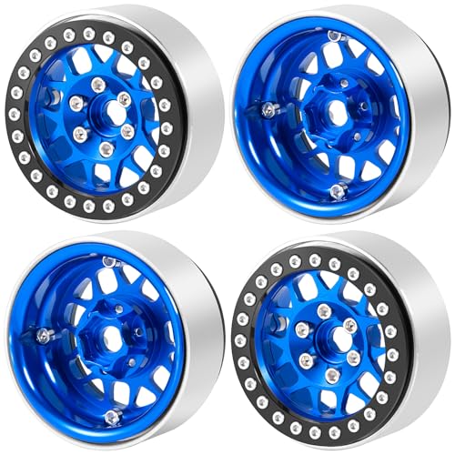 4PCS Metal 1.9 Inch Beadlock Wheels RC Wheel Rim Set, Blue+Black | Wheel Hub, For 1/10 RC Crawler TRX4 TRX6 Axial SCX10 I II III 90046 AXI03007 D90, 12mm Hex - color: Blue+black