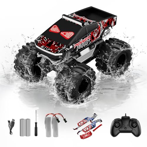 TOZDTO Remote Control Car, 1:18 Waterproof Monster Truck Toys RC Cars, 2.4GHz RC Trucks 4WD All Terrain Off-Road Pickup, Kids Christmas Birthday Presents for Boy Girl Toys Age 6 7 8 9 10 11 12 - color: Glossy Black