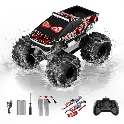 TOZDTO Remote Control Car, 1:18 Waterproof Monster Truck Toys RC Cars | 2.4GHz RC Trucks 4WD All Terrain Off-Road Pickup, Kids Christmas Birthday Presents for Boy Girl Toys Age 6 7 8 9 10 11 12 - color: Glossy Black