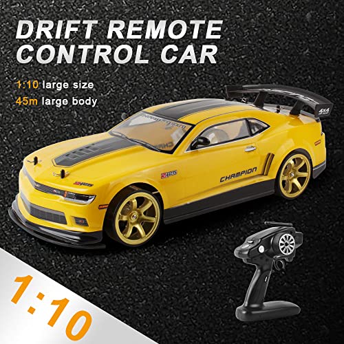 RC Buggy 70km/H High-Speed Drift Racing 2.4G 4WD Electric RC Vehicle RC Flat Running Drift Rally Racing Rubber Tire RC Truck Gift Replacement Tires,2 Batteries - color: Yellow