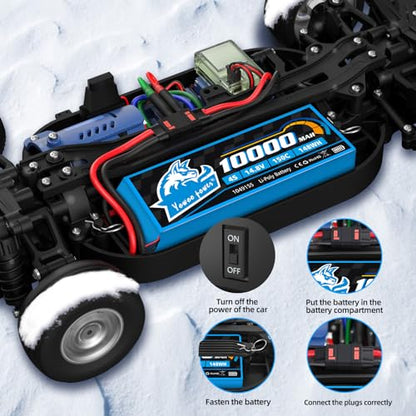 Yowoo 4S Lipo Battery 10000mAh 14.8V 150C QS8 Connector Graphene Lipo Battery with Metal Plates Compatible with Xmaxx RC Car Truck Tank Racing Hobby Models (2 Pack)