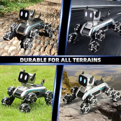 8WD RC Stunt Robot Dog, Gesture Sensing 2.4Ghz Remote Control Toy | 8 Wheeled RC stunt robot dog with gesture sensing & remote control, LED eyes and music, rechargeable toy for Kids 6-12