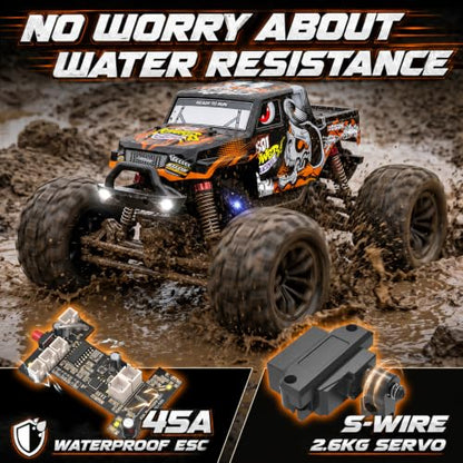 Hosim 1/18 All Terrain Remote Control Car, 38KPH 4WD RC Car Monster Truck | High Speed 4WD Remote Control Monster Truck, RC Truck with 2 Rechargeable Batteries, Waterproof Remote Control Truck Toy Gift - color: Orange