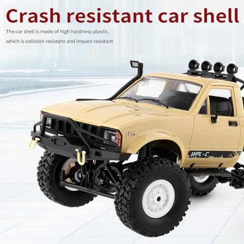 GoolRC RC Truck, WPL C14 RC Crawler 1/16 Scale Remote Control Car, 4WD All Terrain Off Road Semi Truck, 2.4GHz RC Climbing Car with LED Lights and 2 Batteries for Adults (Yellow) - color: Yellow