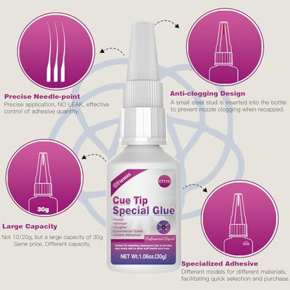 30ml Pool Cue Tip Glue - Quick-Drying Billiard Cue Tip Repair Tool | Strong Bonding Glue for Pool Cue Accessories - No Tip Clamp Needed - size: Pool Cue Tip Glue