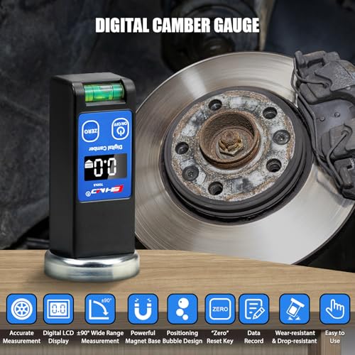 KAISAL Digital Camber Gauge Wheel Alignment Tool -90° to +90° Wide Range Camber Alignment Tool Accurate Wheel Balancing Tools with Digital Display & Powerful Magnet & Positioning Bubble & Reset Key