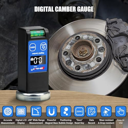 KAISAL Digital Camber Gauge Wheel Alignment Tool -90° to +90° Wide Range Camber Alignment Tool Accurate Wheel Balancing Tools with Digital Display & Powerful Magnet & Positioning Bubble & Reset Key