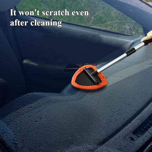 Windshield Cleaning Tool, Car Window Cleaner, Windshield Cleaner with 4 Washable Reusable Microfiber Pads and Extendable Handle, Auto Glass Wiper Cleaning Kit Universal for Car (Orange) - color: Orange
