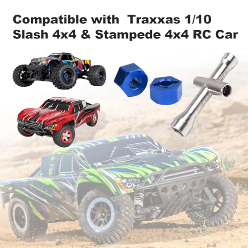 Hobbypark Aluminum 12mm Hex Wheel Hubs Adapters & M4 Flanged Lock Nuts for Traxxas 1/10 Slash 4X4 Stampede 4WD RC Car,Replace Part 1654 (Navy Blue) - color: Navy Blue
