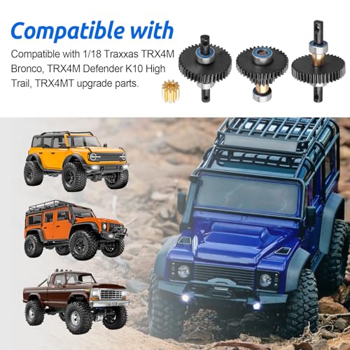 HobbyPark Metal Steel 16.6:1 Ratio Transmission Gear Pinion Set Gears w/Brass Motor Pinion for TRX4M TRX4MT 1/18 RC Crawler Car