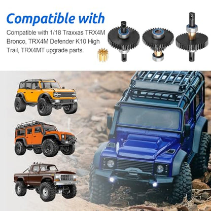HobbyPark Metal Steel 16.6:1 Ratio Transmission Gear Pinion Set Gears w/Brass Motor Pinion for TRX4M TRX4MT 1/18 RC Crawler Car