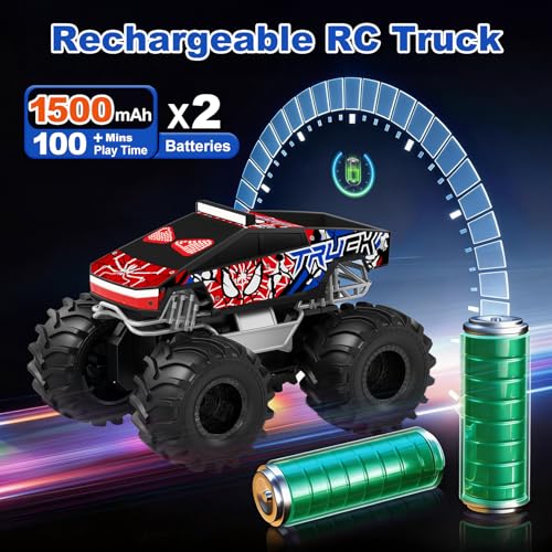 TOZDTO Remote Control Car, Monster Truck Toys for Boys RC Cars, 2.4 GHz Waterproof RC Trucks, 1:18 4WD All Terrain Off-Road Pickup, Cool Christmas Birthday Ideas Gifts for Kids 6+ Year Old - color: Ture Red