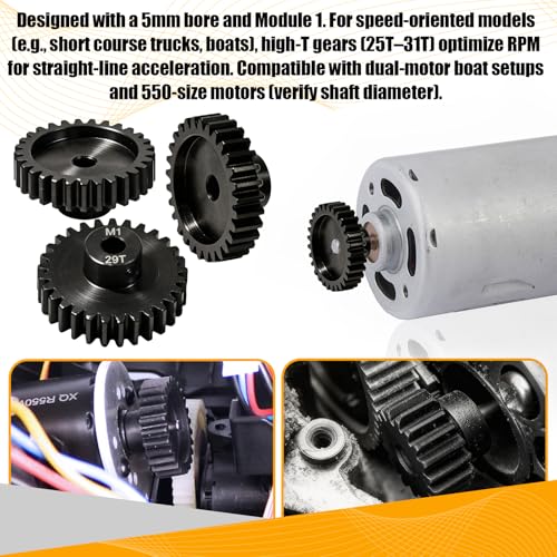 M1 Gear 29T 5mm Bore 3-Pack – High-Precision Hardened Steel Motor Pinion Gear for 1/8 1/10 RC Crawler, Monster Truck, Short Course Truck & Boat (Compatible with Traxxas Axial, FMS, HSP Redcat Losi) - style: M1 3Pcs 29T