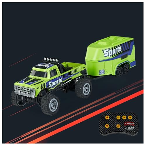 1/64 Scale Alloy RC Car 2.4GHZ Off-Road Remote Control Car with Trailer Three Speed Adjustment Small RC Truck Gifts for Christmas Day Birthday (C-HB09 Green) - style: C-HB09 Green