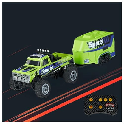 1/64 Scale Alloy RC Car 2.4GHZ Off-Road Remote Control Car with Trailer Three Speed Adjustment Small RC Truck Gifts for Christmas Day Birthday (C-HB09 Green) - style: C-HB09 Green