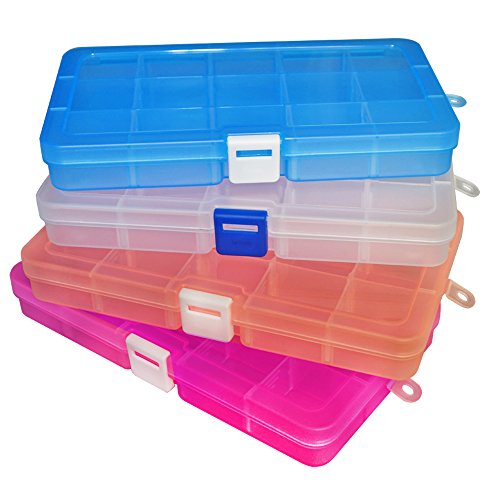 Qualsen 15 Girds Bead Organizer with Adjustable Dividers(4 Pack)，Tackle Box Organizer and Small Plastic Organizer Box for Jewelry, Beads, Earrings, Crafts, Screws and Fishing Tackles Small Items - size: 15 Gird-4s