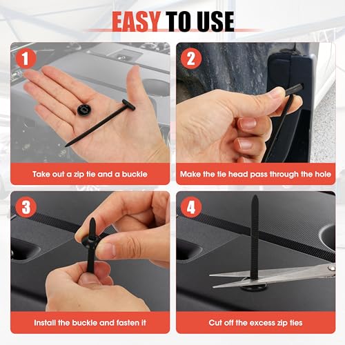200PC Upgraded Nylon Cable Tie Buckle Universal Heavy Duty Self-Locking Automotive Fasteners for Bumper Fender LinerDoor Panel Push Pin Rivet & Trim Retainer Clip Replacement - color: 200PC Black