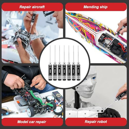 Hex Screwdriver Set - 7pcs Hex Allen Drive Kit 0.9mm 1.27mm 1.3mm 1.5mm 2.0mm 2.5mm 3.0mm Key Repair Tools for Traxxas Arrma Losi Redcat RC Cars Models FPV Drone Helicopter