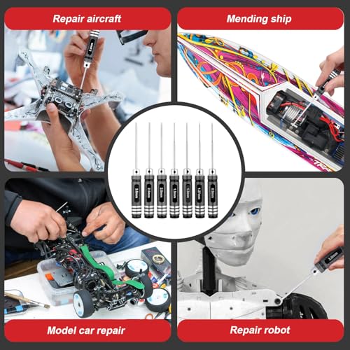 Hex Screwdriver Set - 7pcs Hex Allen Drive Kit 0.9mm 1.27mm 1.3mm 1.5mm 2.0mm 2.5mm 3.0mm Key Repair Tools for Traxxas Arrma Losi Redcat RC Cars Models FPV Drone Helicopter