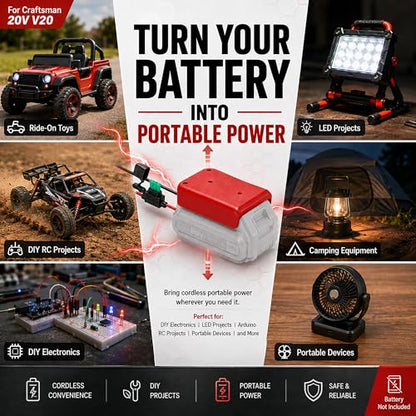 2 Pack Power Wheel Adapter for Craftsman V20 20V Battery,12AWG Wire Leads & 30A Fuse,DIY Battery Converter for Ride-On Toys,RC Cars,Robotics & LED Lights(Battery Not Included)
