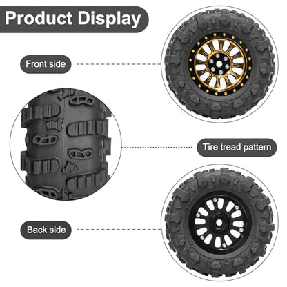 LRFHL 1.3" Beadlock Wheel Tires Aluminum for SCX24 TRX4M, 4PCS, Gold | Upgraded 1.45-inch Wheel, 1/24 SCX24 1/18 TRX4M RC Crawler Car Upgrade - color: Black Tires+ Gold Wheels-2