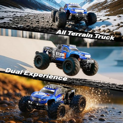RC Cars 1:14 All Terrain Off-Road RC Truck, 4WD Fast Remote Control Car 40 KM/H, 4X4 Waterproof Monster Truck with 2×1300mAh Batteries, Metal Shocks, 6 LED Headlights, RTR RC Vehicle