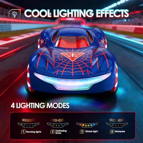 Remote Control Car, 2.4Ghz Spider-Themed 360° Spin, Sideways Movement, Dual Spray, Auto Demo, Adjustable Volume & LED Lights RC Cars for Boys Age 8-12 Gift for Girls Kids Birthday Christmas - color: Blue