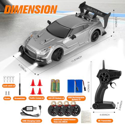 RC Drift Car, 1:16 Scale Drifting RC Cars, 2.4GHz 4WD 40km/h | RC Race Car, High-Speed Remote Control Drift Car Vehicle, Racing Sport Toy Gift for Boys Girls Kids(Silver) - color: Silver