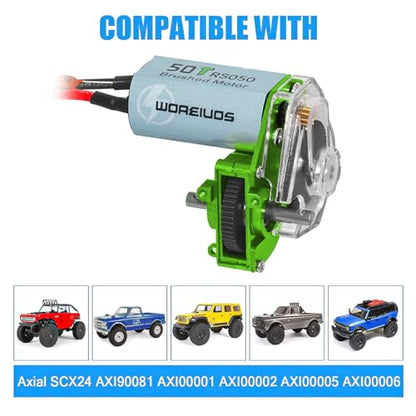 050 50T Brushed Motor with Transparent Acrylic Aluminum Alloy Transmission Gearbox for 1/24 RC Crawler SCX24 AX24 Upgrade(Green) - color: Green&Black