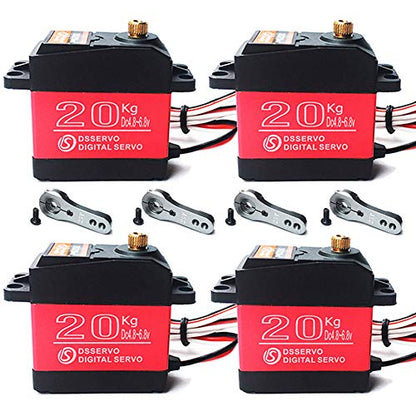 Pack of 4 DS3218 Digital RC Servo Motor 20KG High Torque Full Metal Gear Waterproof for Baja Cars Robot DIY 270° - size: 20kg x 4PCS(270°)