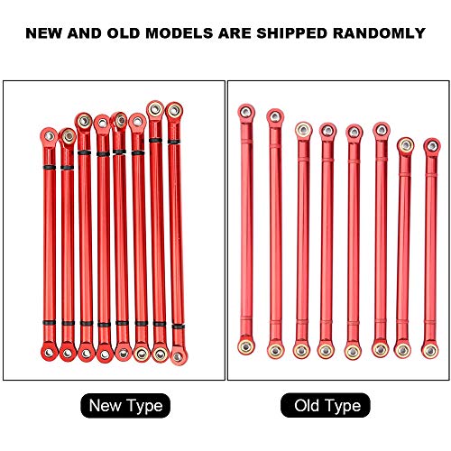 Plplaaoo RC Crawler Chassis Link Rod – 8 PCS Aluminum Alloy Link Rod Set, Chassis Linkage for SCX10 313mm Wheelbase, Fits Axial 90022 90047 1/10 Scale RC Car Crawler, Red - color: Red