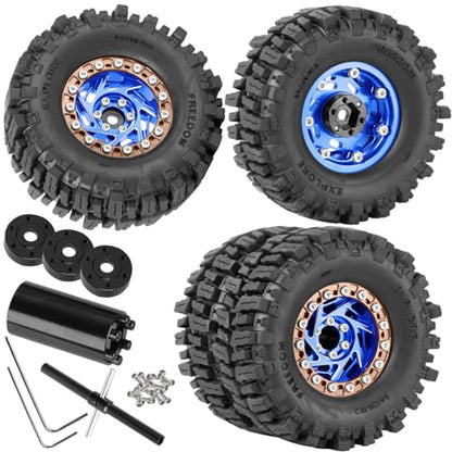 1.3 Dually Beadlock Wheels Tires for RC Crawler Car 1/18 TRX4M Ascent-18,1/24 SCX24 FCX24,RC Off Road Buggy Rally Truck Wheel and Tires,Adjustable Offset Wheels,7mm Hex Rim,Blue Brown - color: Blue Brown - (4pcs 1.3 Beadlock Tires)
