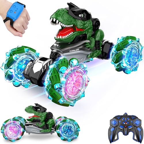 RC Dinosaurs Monster Truck, Hand Controlled Remote Control Twist Cars | Gesture Sensing RC Stunt Car with Lights, Music & Spinning Stunt, Dinosaur Toy Gift for Kids Boys Girls Age 6 7 8 9 10 11 12 - color: Black Green
