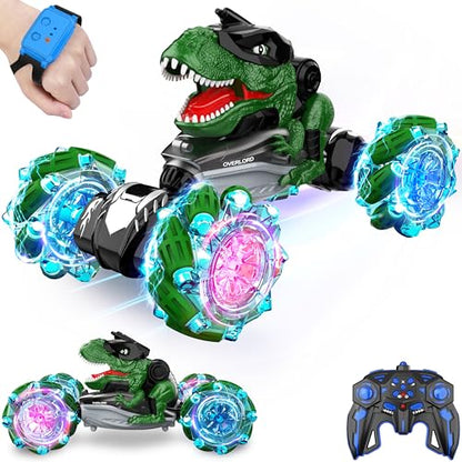 RC Dinosaurs Monster Truck, Hand Controlled Remote Control Twist Cars | Gesture Sensing RC Stunt Car with Lights, Music & Spinning Stunt, Dinosaur Toy Gift for Kids Boys Girls Age 6 7 8 9 10 11 12 - color: Black Green