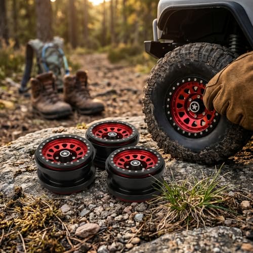 VBESTLIFE 4 PCS 2.9 Inch Wheels 12 Hole Alloy Wheels, 1/6 RC Car Wheels for AXAIL SCX6 1/6 RC Car - color: Red