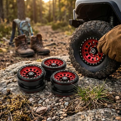 VBESTLIFE 4 PCS 2.9 Inch Wheels 12 Hole Alloy Wheels, 1/6 RC Car Wheels for AXAIL SCX6 1/6 RC Car - color: Red